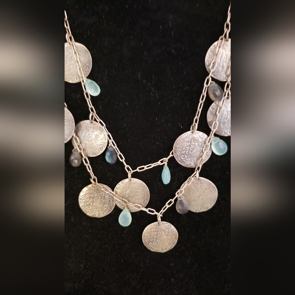 Pre-loved Stella & Dot 16"-18" necklace, silver with Egyptian-style coins - Picture 2 of 2